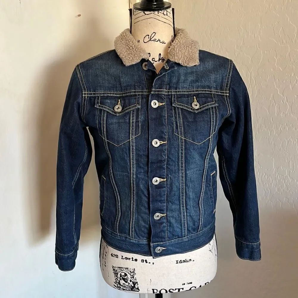 Gapkids Faux Sherpa Girls Distressed Denim Jacket